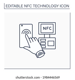 NFC-Zeilensymbol. Zahlungssystem in Supermärkten. Intelligente Uhr. Nahe Feldkommunikation. kontaktloses Zahlungskonzept. Einzige Vektorgrafik. Bearbeitbarer Hub