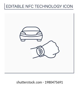 NFC line icon. Safety payment system on smart watch. Fast driving fines paying. Modern technology. Near Field Communication. Contactless payment concept. Isolated vector illustration. Editable stroke