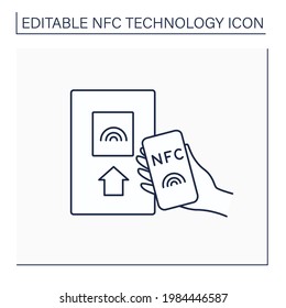 NFC line icon. Safety payment system on mobile phone. Near Field Communication. Contactless payment concept. Isolated vector illustration. Editable stroke