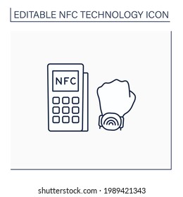 NFC line icon. Safety payment system on smart watch. Modern technology. Near Field Communication. Contactless payment concept. Isolated vector illustration. Editable stroke