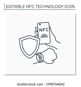 NFC line icon. Safety payment system. Contactless security on mobile phone, smart watch. Near Field Communication. Contactless payment concept. Isolated vector illustration. Editable stroke