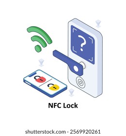 NFC Lock isometric Colored illustration. EPS File stock illustration