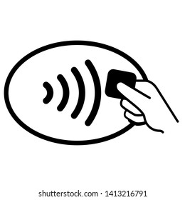 NFC-Logo kontaktlose drahtlose Zahlungsmethode durch POS-Terminalsymbol einzeln auf weißem Hintergrund. NFC-Technologie kontaktieren weniger Bezahlung per Handy oder Kreditkarte. Vektorgrafik