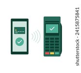 NFC mobile payment on POS terminal machine, isolated icon
