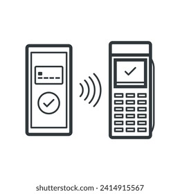 NFC pago móvil en máquina terminal POS, icono aislado