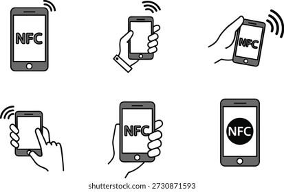 NFC mobile payment technology icons set with smartphone in hand for wireless contact less data transfer vector illustration, And