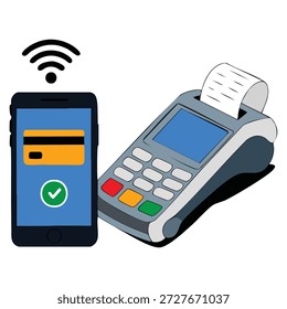 NFC Mobile Payment Vektorgrafik mit Smartphone und Kreditkarte geeignet für Einzelhandel, Fintech, E-Commerce, Banking und digitale Zahlungsdesign