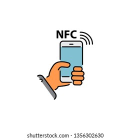 NFC Mobile Phone, NFC Payment With Mobile Phone Smartphone Color Vector Icon, Sign, Symbol 