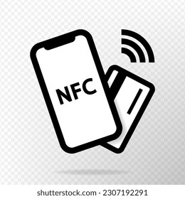 NFC mobile phone, NFC payment with smartphone, mobile phone or card. Vector illustration isolated on white background.