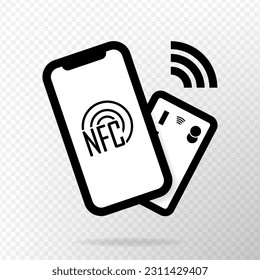 NFC mobile phone, NFC payment with smartphone, mobile phone or card. illustration.