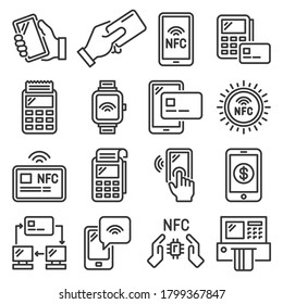NFC Mobile Phone Payment and Terminal Icons Set. Vector