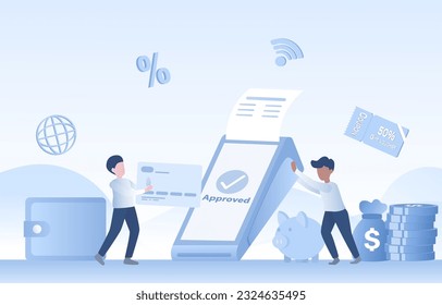NFC (Near Field Communication) payment concept. Online shopping, payment approved, contactless banking and touchscreen financial transactions. Vector design illustration.