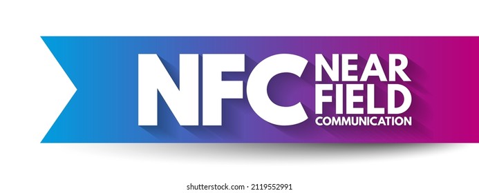 Comunicación de campo cercano a NFC - conjunto de protocolos de comunicación que permiten la comunicación entre dos dispositivos electrónicos a una distancia de 4 cm, fondo de concepto de texto de acrónimo