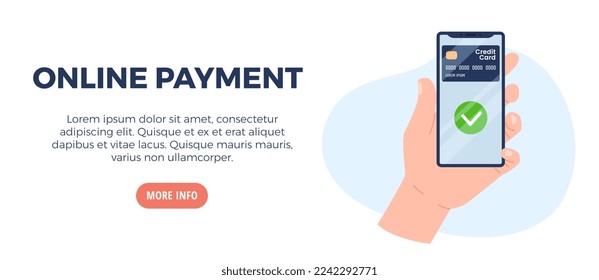 NFC online payment banner or header for web and social network, flat vector illustration on white background. Online wireless bank data exchange and money transfer.