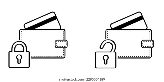 nfc pay. Credit card with lock icon. Locked bank security card. icon. Bribe. Cartoon contactless card. Pay cards. Wallet, protection, secure payments, secure credit card. Transaction, transfer concept