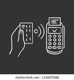 NFC payment chalk icon. POS terminal. Payment terminal. Contactless transaction. Near field communication. E-payment. Isolated vector chalkboard illustration