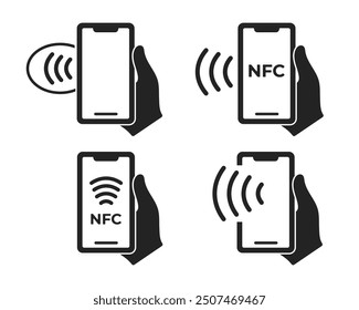 Concepto de pago NFC con teléfono móvil. Símbolo NFC. Vector.