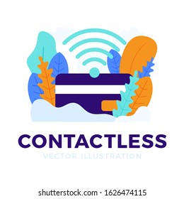 NFC Payment and Credit Card Vector stock illustration isolated on a white background for landing page or presentation. concept of contactless payments in the banking sector. Wifi and credit card icon.