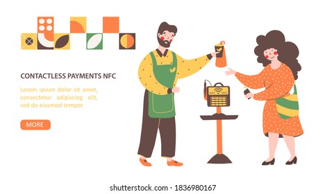 Nfc payment, flat vector landing page template. Money transfer.