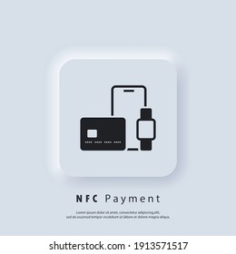 NFC payment icon. Contactless card payment systems. Vector. UI icon. Neumorphic UI UX white user interface web button. Neumorphism