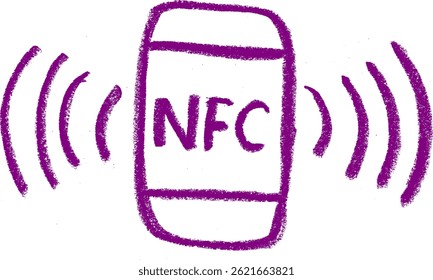 Vector de dibujo de tiza de crayón de icono de pago NFC	

