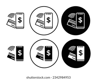 NFC payment icon set. contactless online mobile payment vector symbol. tap and pay sign. digital banking payment symbol in black filled and outlined style.