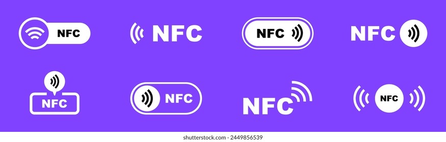 NFC payment icon set. Contactless wireless pay sign. NFC technology icon. Credit card nfc payment. Vector icon.