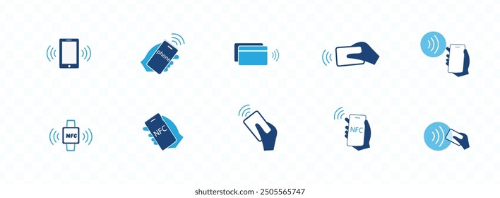 NFC payment icon set. Contactless wireless pay sign. NFC technology icon. Credit card nick payment. Vector icon