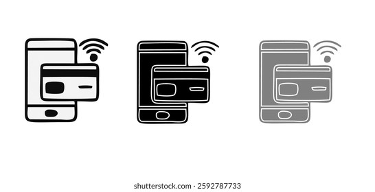 NFC payment icon set. Contactless wireless pay sign. NFC technology icon. Credit card nfc payment. Editable stroke. Vector line icon.