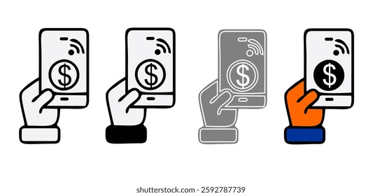 NFC payment icon set. Contactless wireless pay sign. NFC technology icon. Credit card nfc payment. Editable stroke. Vector line icon.