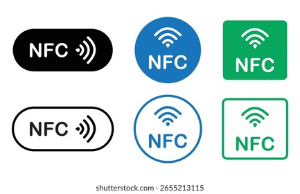 NFC payment icon set. NFC icon fill and outline symbol isolated on white background. Smart payment nfc sign, silhouette symbol website logo design. Vector illustration.