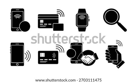 NFC payment icons isolated on a white background for mobile and watch