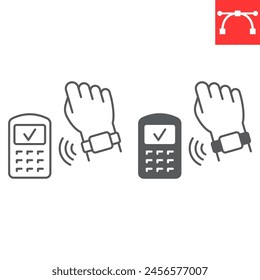 NFC payment line and glyph icon, banking and finance, smart watch payment contactless vector icon, vector graphics, editable stroke outline sign, eps 10.