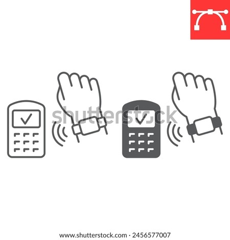 NFC payment line and glyph icon, banking and finance, smart watch payment contactless vector icon, vector graphics, editable stroke outline sign, eps 10.