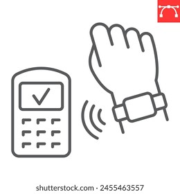 Icono de línea de pago NFC, banca y finanzas, Vector de pago de reloj inteligente sin contacto, gráficos de Vector, símbolo de contorno de trazo editable, eps 10.