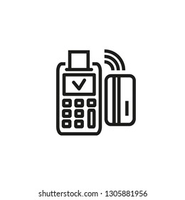 NFC payment line icon. POS terminal, credit card, checkmark. Payment concept. Can be used for topics like paying, retail, transaction