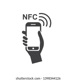 NFC payment with smartphone in hand icon - Vector