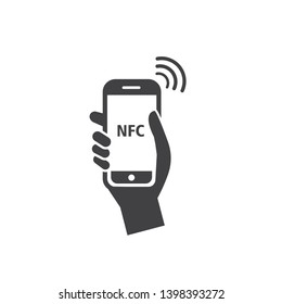 NFC payment with smartphone in hand icon - Vector
