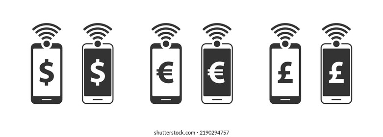 NFC payment with smartphone. Mobile phone payment icon set. Vector illustration.