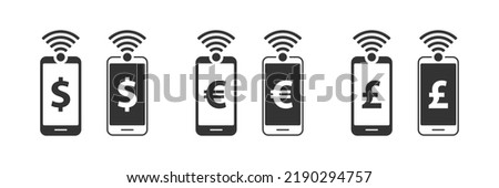 NFC payment with smartphone. Mobile phone payment icon set. Vector illustration.