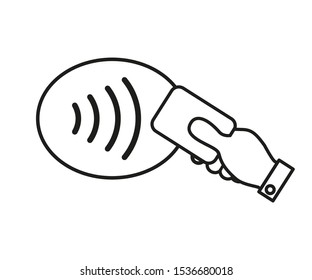 NFC payment technology icon, contactless payment, credit card and hand tap pay wave logo, near field communication sign, contactless pay pass fast payment symbol - stock vector