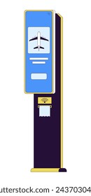 NFC payment terminal at airport 2D linear cartoon object. Buy flight ticket wireless device isolated line vector element white background. Contactless payment technology color flat spot illustration