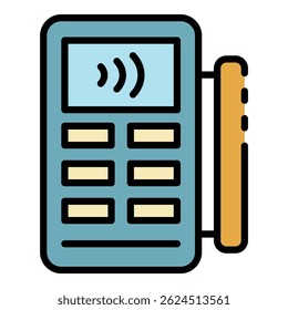 Nfc payment terminal icon. Outline nfc payment terminal vector icon color flat isolated