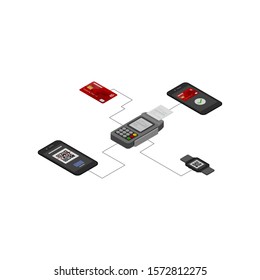 NFC payment vector illustration, contactless payment isometric design concept