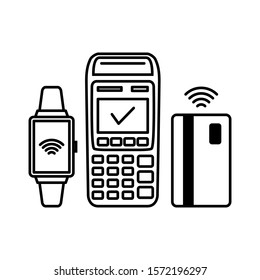 NFC Payment Vector Outline. contactless payment machines with a credit card