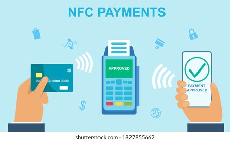 NFC payments concept. Colored flat vector illustration.