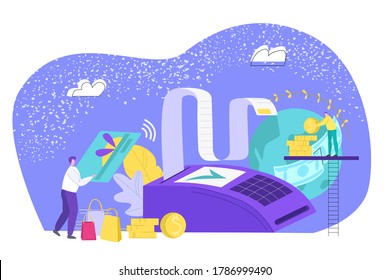 Nfc payments concept, mobile pay smartphone with nfc technology making wireless contactless transactions, vector illustration. Nfc paying device, terminal processing, e-commerce.