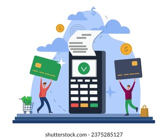 NFC payments. Successful payment with contactless transaction technology. Vector illustration  in flat style.