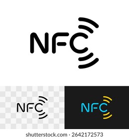 NFC protocol letter icon. Word NFC logo with emitting sector lines. Editable stroke.