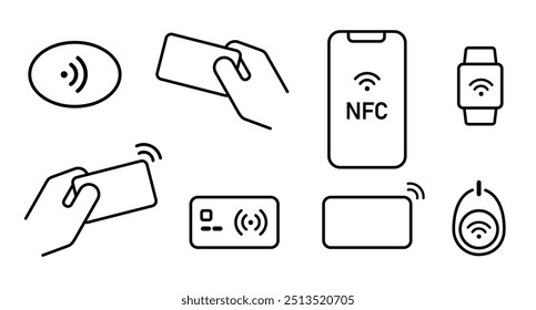 NFC cartão de proximidade dinheiro menos pagamento sem contato ícone de símbolo de transação sem fio ilustração smartphone tag key chain card